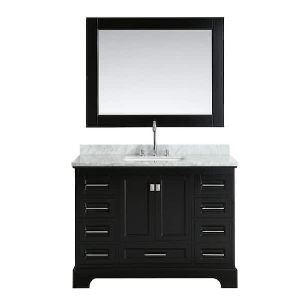 Design Element Omega 48 in. W x 22 in. D Vanity in Espresso with Marble Vanity Top in Carrara White with White Basin and Mirror