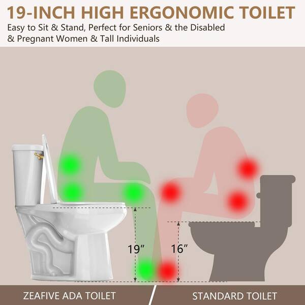 Zeafive Ace 12 in. Rough in 2-Piece 19 in. Tall Toilet 1.28 GPF