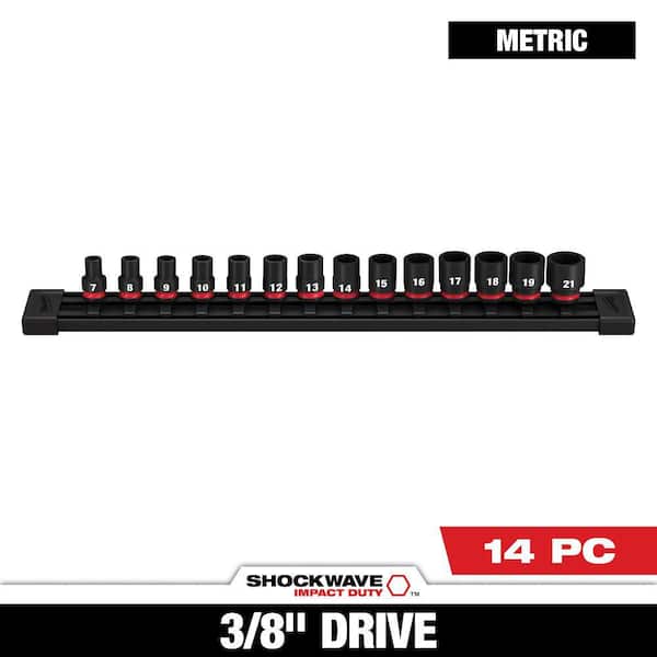 SHOCKWAVE 3/8 in. Drive Metric 6 Point Impact Socket Set (14-Piece)