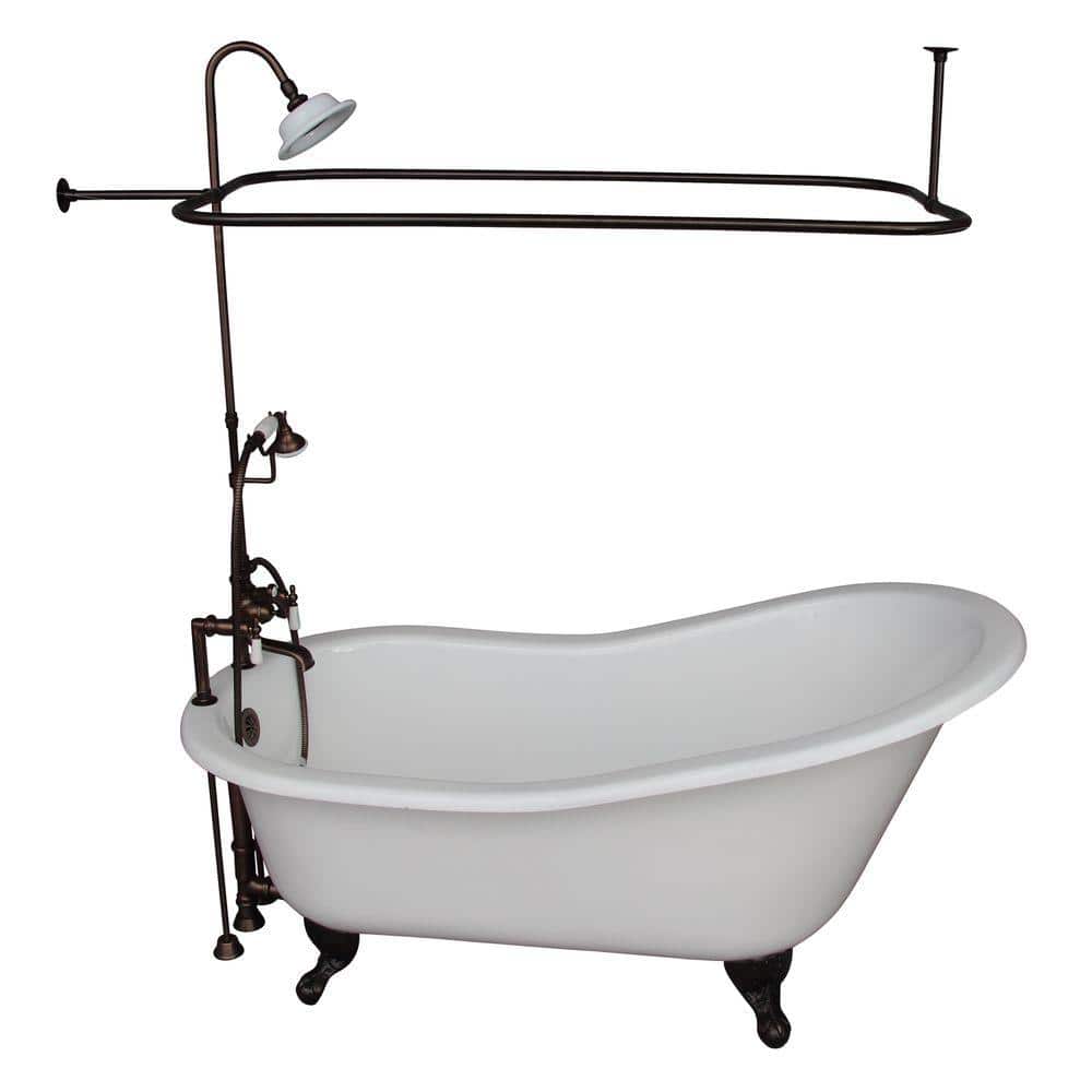 5.6 ft. Cast Iron Ball and Claw Feet Slipper Tub Kit in White with Oil Rubb