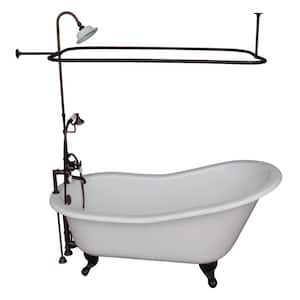 5.6 ft. Cast Iron Ball and Claw Feet Slipper Tub Kit in White with Oil Rubbed Bronze Accessories