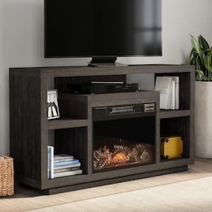 48 in. Black Woodgrain Entertainment Center Fits TV's up to 48 in. with Electric Fireplace Heater and LED Flames