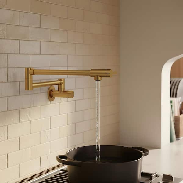 Wall Mounted Cold-Water Pot Filler with Handle in Brushed Gold