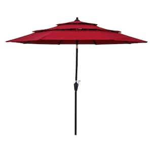 9 ft. 3-Tiers Outdoor Patio Umbrella with Crank and tilt and Wind Vents in Red