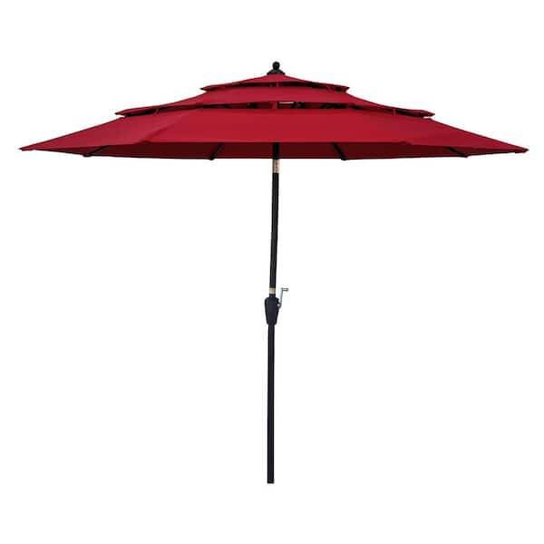 cenadinz 9 ft. 3-Tiers Outdoor Patio Umbrella with Crank and tilt and Wind Vents in Red