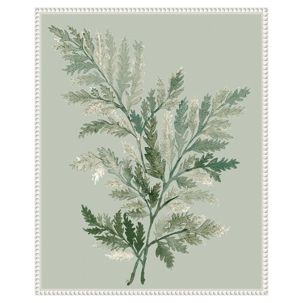 Tonal Green Ferns Beaded Framed Canvas Wall Art