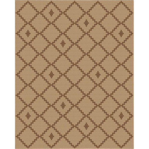 Beige 7 ft. 10 in. x 9 ft. 10 in. Flat-Weave Well-Jute Printed Akita Moroccan Lattice Area Rug