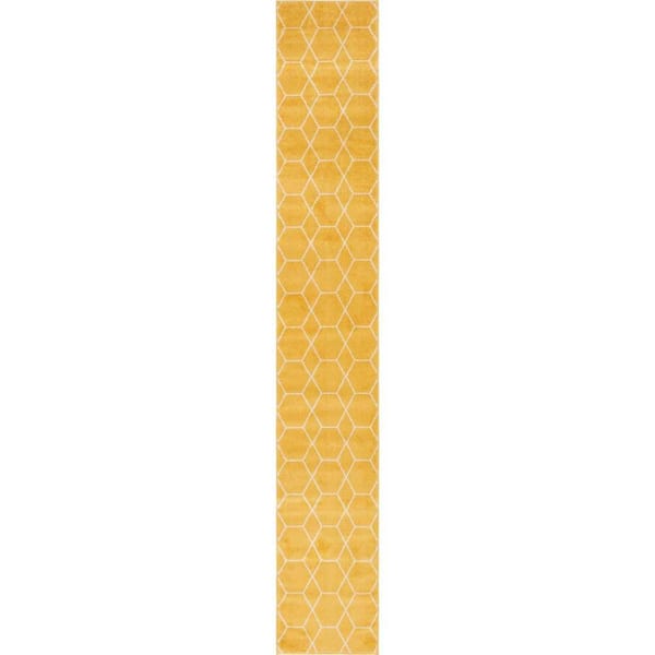 StyleWell Trellis Frieze Yellow/Ivory 2 ft. x 13 ft. Geometric Runner Rug