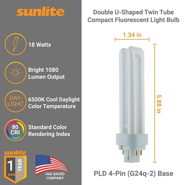 60-Watt Equivalent Twin Tube PL U-Shaped GX23 Base CFL Light Bulb in Bright Daylight, 5000K (10-Pack) 60-Watt Equivalent Twin Tube PL U-Shaped GX23 Base CFL Light Bulb in Bright Daylight, 5000K (10-Pack)