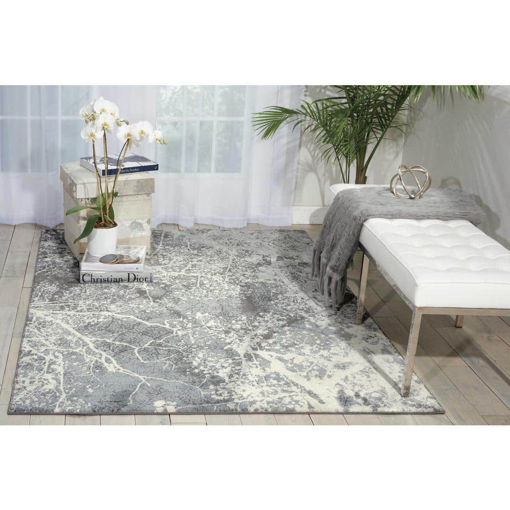 Gray Abstract Synthetic Rectangular Area Rug 7'10" x 10'6"