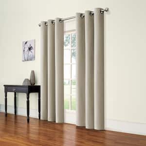 Andora Thermaback Natural Textured Solid Polyester 42 in. W x 84 in. L Blackout Single Grommet Top Curtain Panel