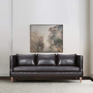 Vincenza 85 in. Square Arm Leather Rectangle Sofa in. Dark Brown