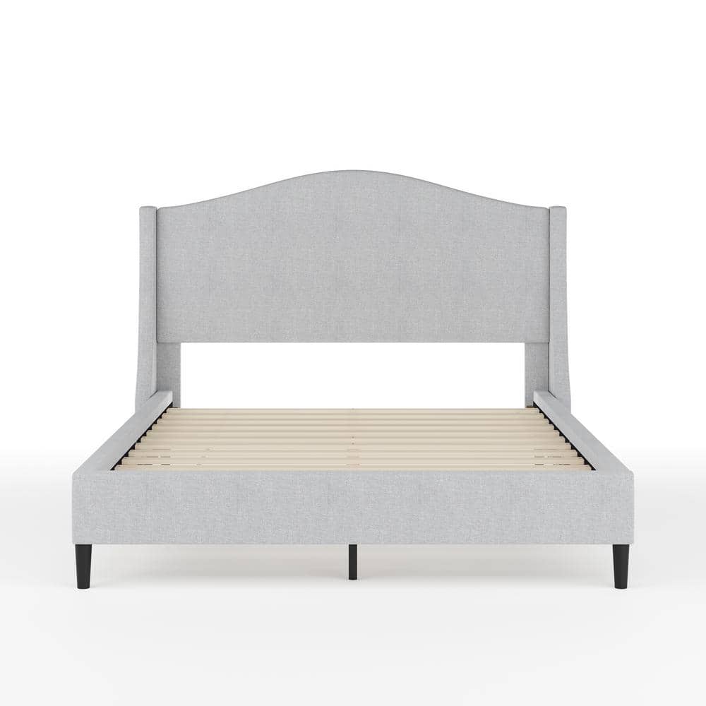 Amelia Full Gray Upholstered Platform Bed with Curved Headboard