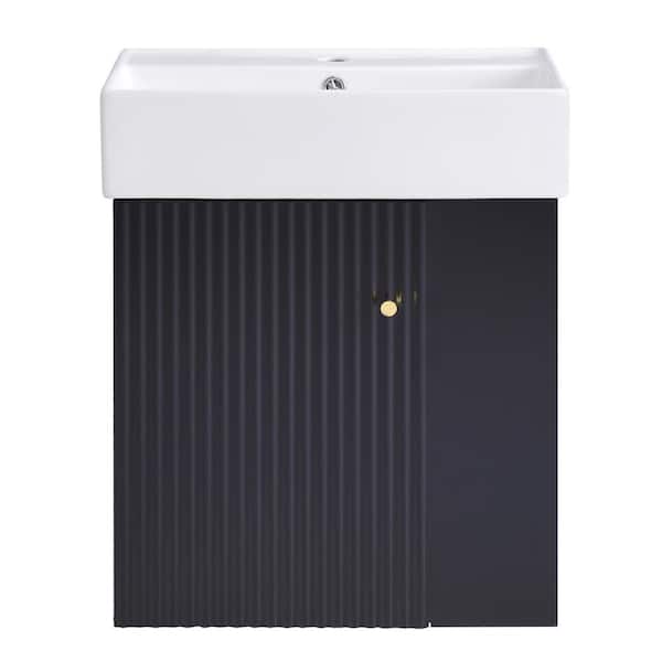Boosicavelly 22 in. W x 12 in. D x 26 in. H Single Sink Floating Bath Vanity in Black with White Ceramic Top