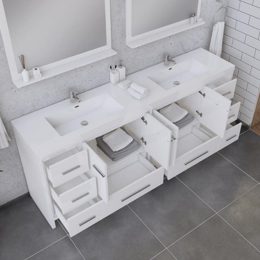 Sortino 84" White Double Freestanding Bathroom Vanity with Acrylic Sink