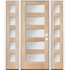 64 in. x 80 in. Modern Douglas Fir 5-Lite Left-Hand/Inswing Frosted Glass Unfinished Wood Prehung Front Door w/ DSL