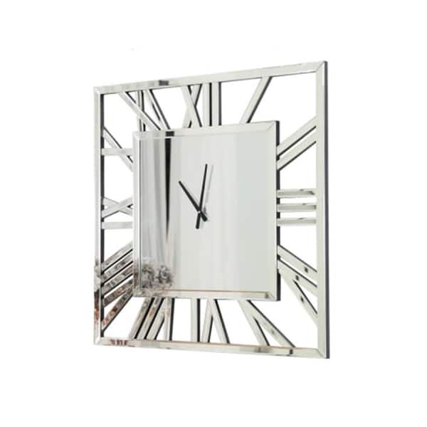 Afoxsos Silver Mirrored Square Roman Numerals Wall Clock with Silent Quartz Mechanism for Living Room, Bedroom and Office