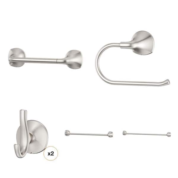 Ladera Spot Defense Brushed Nickel Bath 5-Piece Set: Robe Hook, Towel Ring, TP Holder, 24 in. & 18 in. Towel Bar