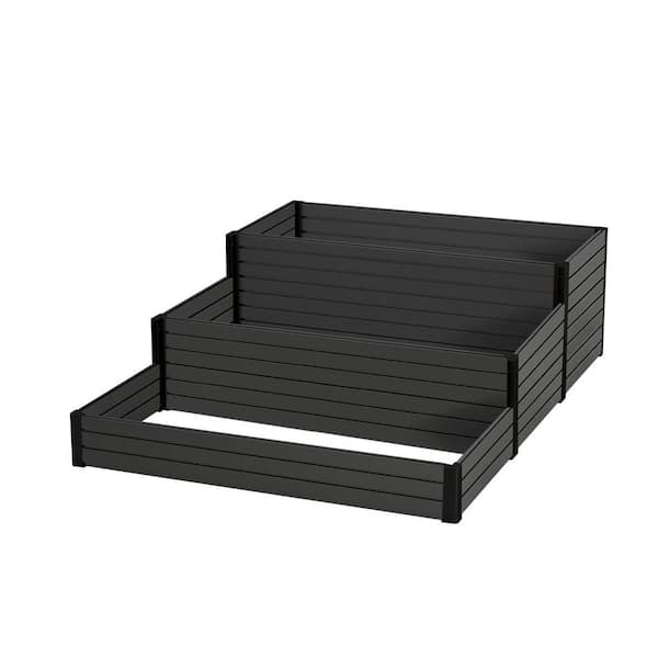 4 ft. x 5.4 ft. x 18 in. Black Composite Panel and Alu Frame 3-Tier Rustproof Planter Box for Garden Landscaping
