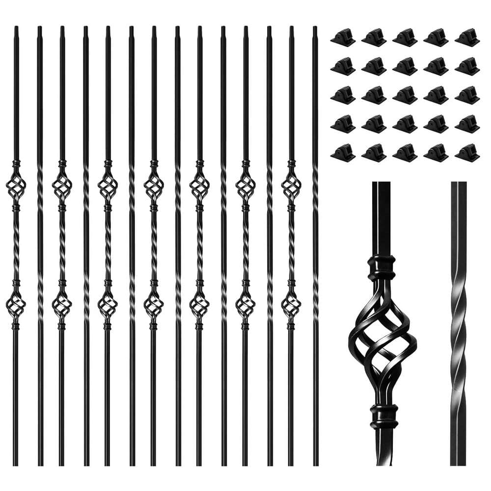44 in. H x 0.5 in. W Matte Black Wrought Iron Stair Railing Kit with Decorative Double Basket Design 16-Pack Aluminum price history on PriceWatchPro