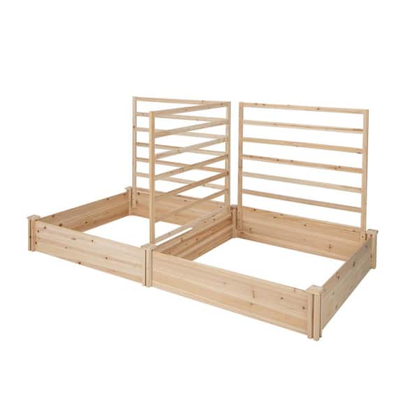 ANGELES HOME 88 in. x 45 in. x 43 in. Wood Raised Garden Bed with 2 Planter Boxes and 3 Trellis