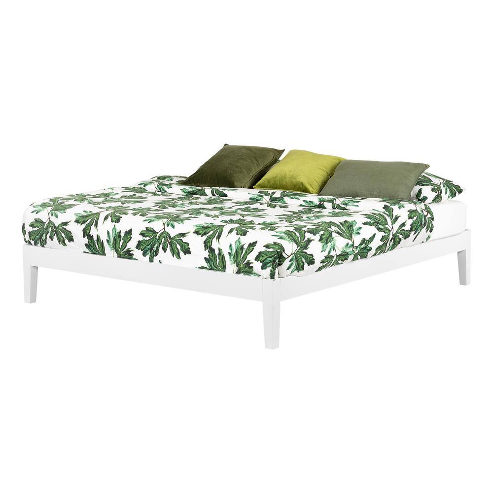 Minimalist White King Platform Bed with Symmetric Wood Frame