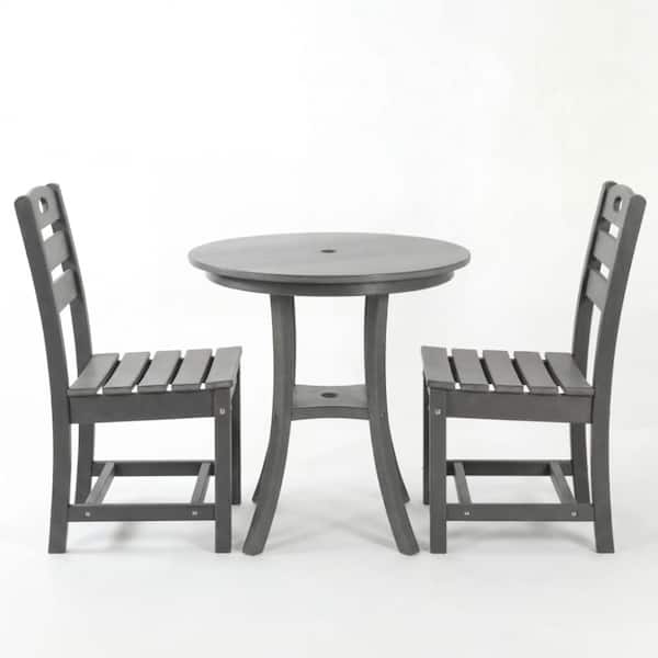 3-Piece Charcoal Gray HDPE Outdoor Bistro Set, Round Table and 2 Chairs for Patio Balcony Garden