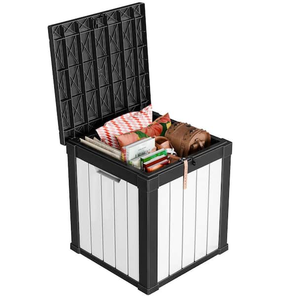 Black White 51 Gal. Waterproof Lockable Resin Deck Box UV Resistant Outdoor Storage Box for Patio Cushions, Pool Toys