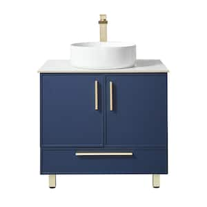 30 in. W x 20 in D. x 33 in. H Blue Bathroom Vnaity with White Slate Top and Single White Vanity Sink