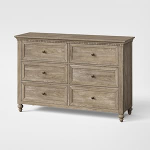 Eduardo 54 in. Wide 6 Drawer Acorn Dresser with Circle Decorative Hardware