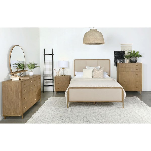 Arini Cream and Sand Fabric Upholstered Frame California King Panel Bed
