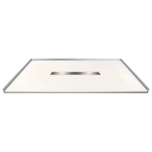 Zero Threshold 48 in. L x 35.5 in. W Customizable Threshold Alcove Shower Pan Base with Center Drain in Cameo