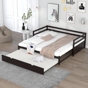 Espresso Wood Frame Convertible Size Twin or Double Twin Daybed with Trundle