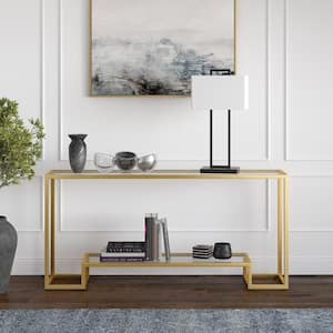 Athena 64 in. Gold Rectangle Glass Console Table