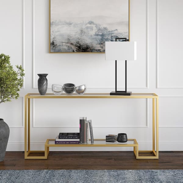 Meyer&Cross Athena 64 in. Gold Rectangle Glass Console Table
