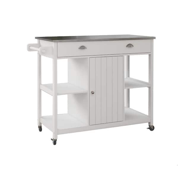Unbranded White Wood 40 in. Kitchen Island Cart with Drawers, Kitchen Island Cabinet