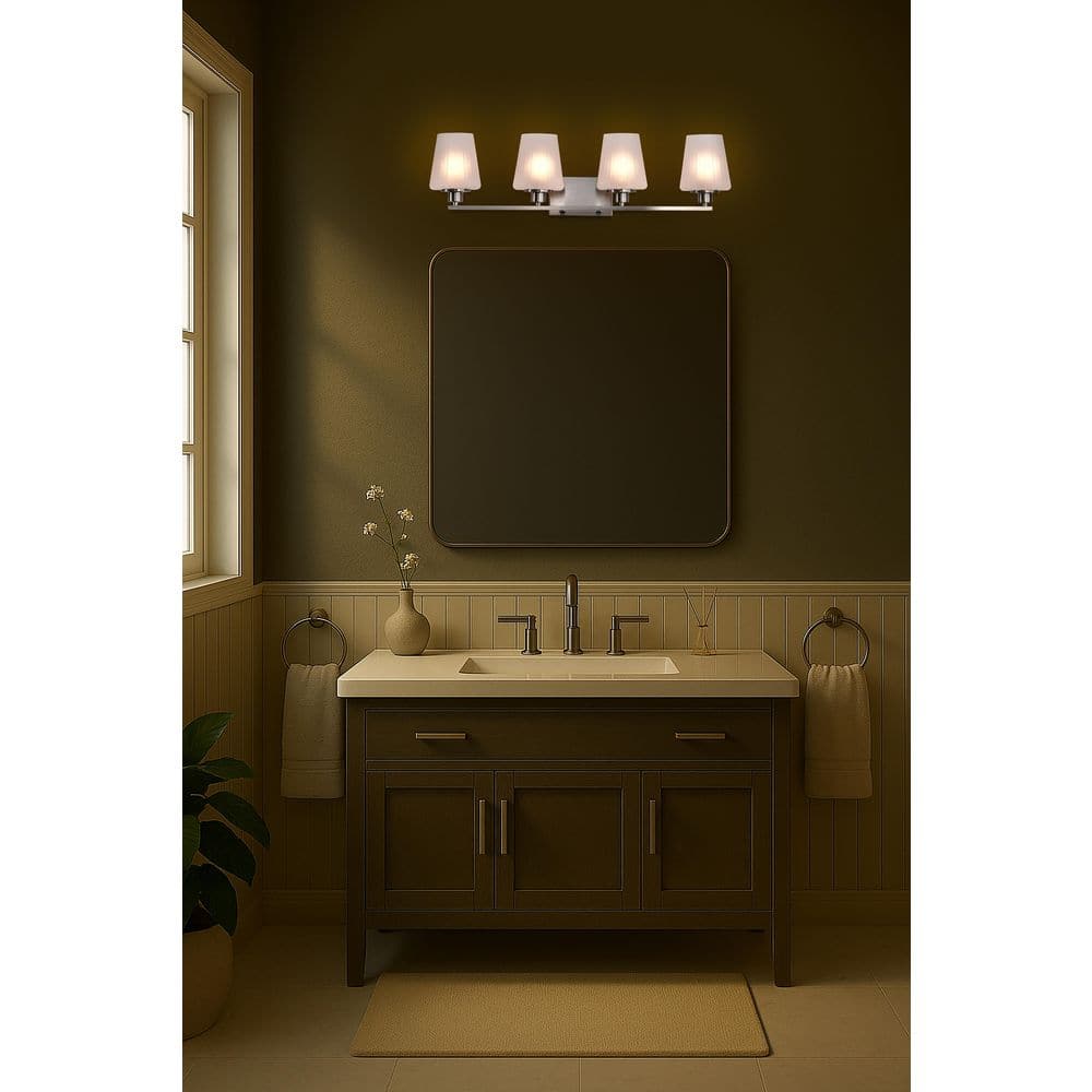Lune 32 in. 4-Light Brushed Nickel Vanity Light with Etched White Glass Shade price history on PriceWatchPro