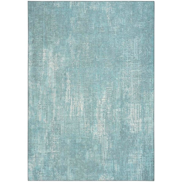 Botanical Washables 5 ft. x 7 ft. Green  Abstract Contemporary Area Rug