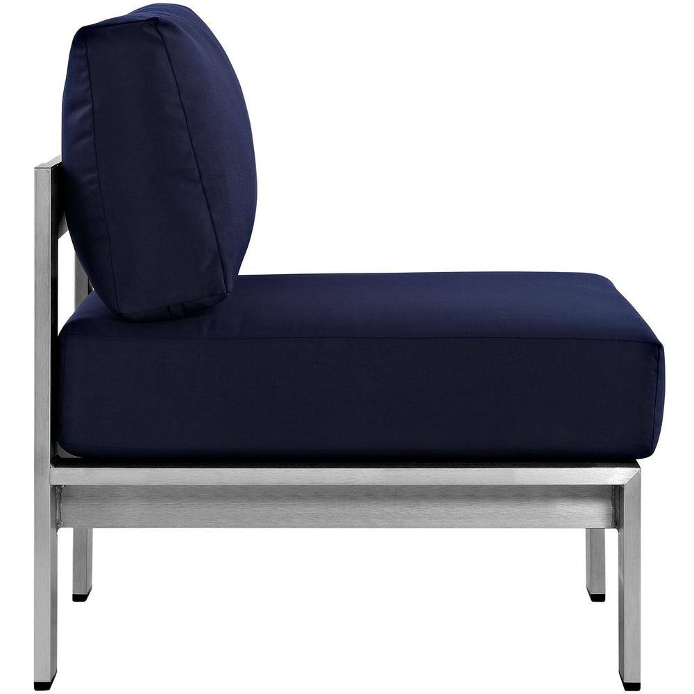 Navy and Silver Aluminum Outdoor Armless Chair