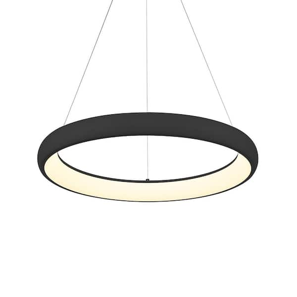 KUZCO Cortana 24 in. 1 Light 42-Watt Black Integrated LED Pendant Light ...