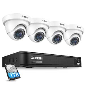 8 Channel 5MP-Lite 1TB Hard Drive DVR Security Camera System with 4-Wired 1080p Outdoor Dome Cameras, Remote Access