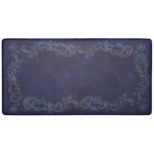 J&V Textiles Poppy Sketch Tile Blue 20 in. x 39 in. Anti-Fatigue Kitchen Mat
