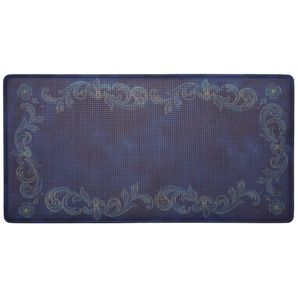J&V TEXTILES Tuscan Fleur Navy 20 in. x 39 in. Anti-Fatigue Kitchen Mat