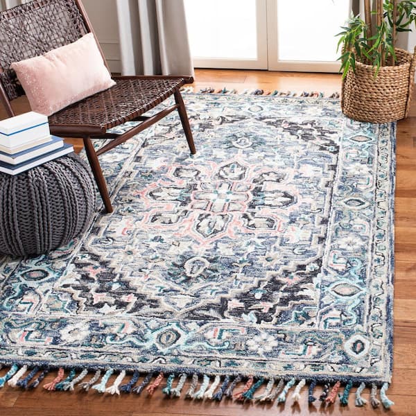 Aspen Pink/Blue 10 ft. x 14 ft. Floral Medallion Area Rug
