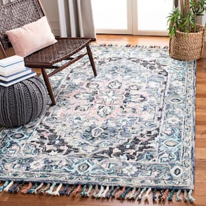 Aspen Pink/Blue 9 ft. x 12 ft. Floral Medallion Area Rug