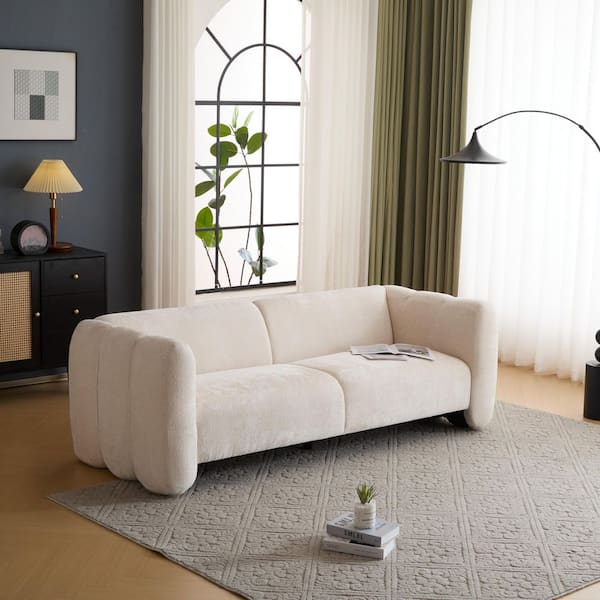 Calysera 83 in. Modern Boucle Fabric Upholstered Round Arm Rectangle 3-Seater Sofa with Wave Design, Beige