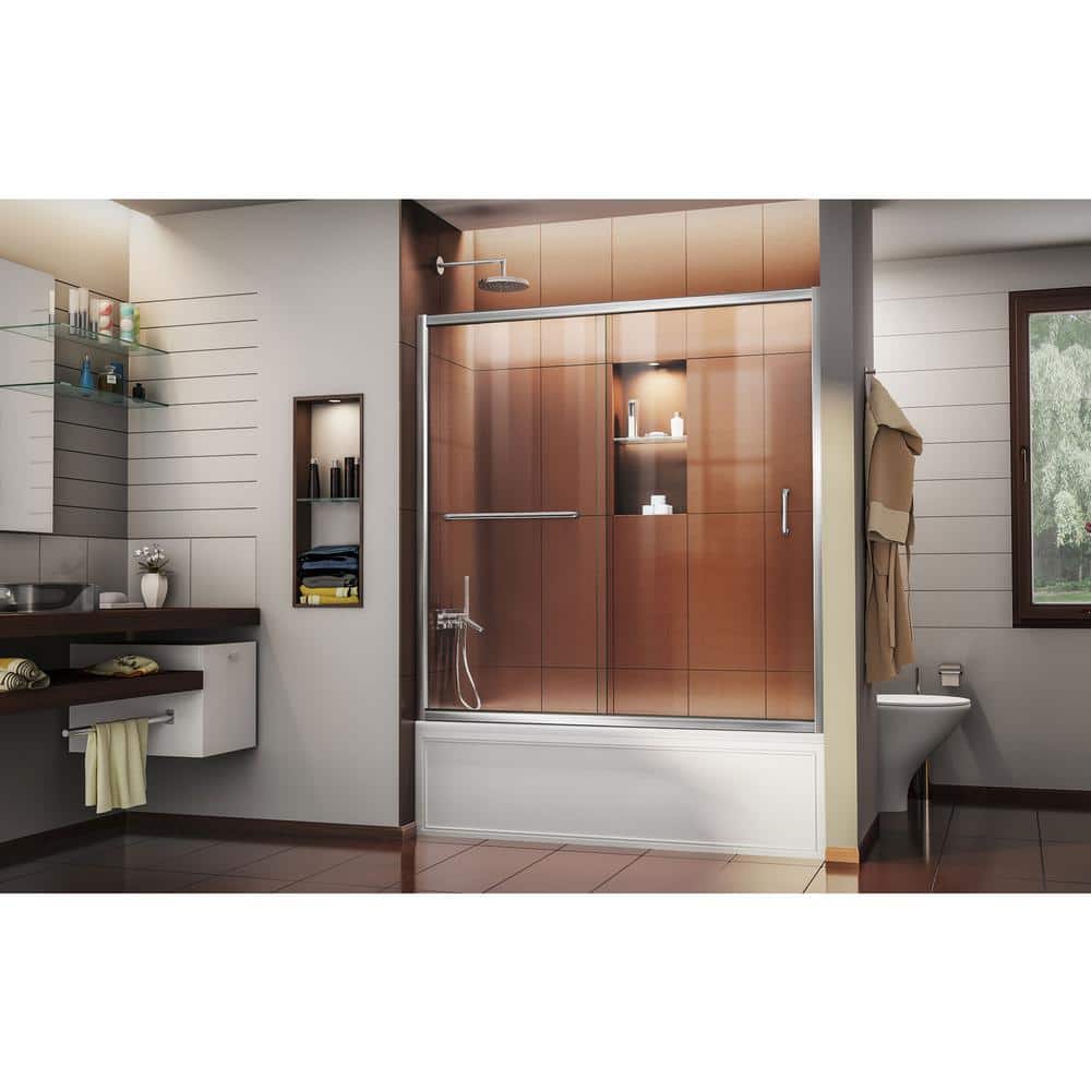 Infinity-Z 60'' Clear Glass Frameless Sliding Tub Door with Brushed Nickel Hardware