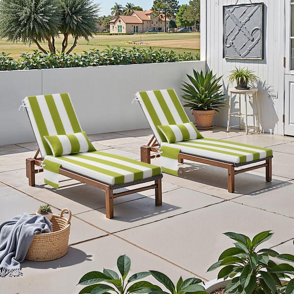 Set of 2 Black and White stripes 72 x 21 x 2.8  in.  Outdoor Lounge Chair Replacement Cushion with pillow
