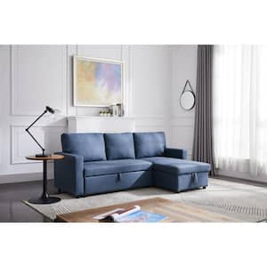 Living Room 85 in. W Navy Blue Square Arm 3-Seat Polyester L -Shaped Modern Sectional Sofa