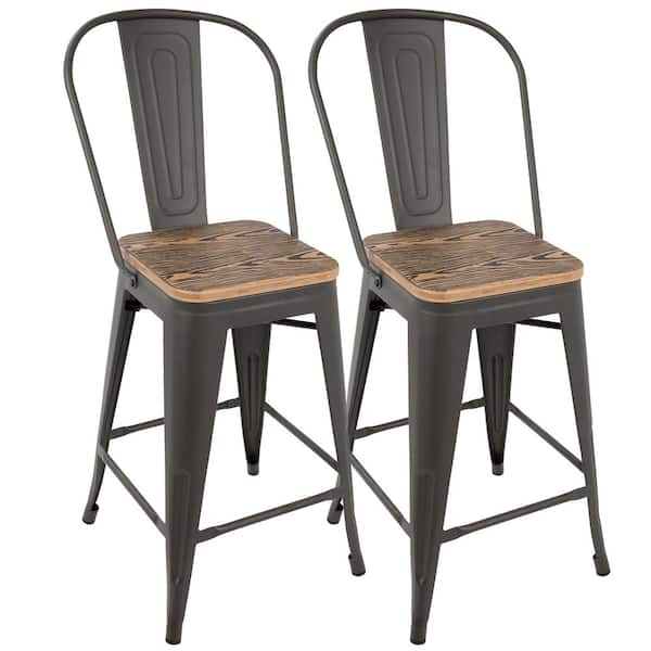 Lumisource Oregon 39.5 in. Grey and Brown High Back Counter Stool (Set of 2)